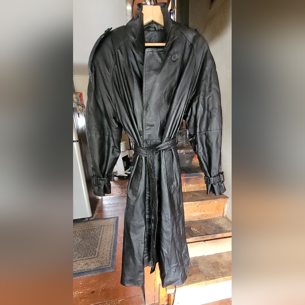 Leather trench coat